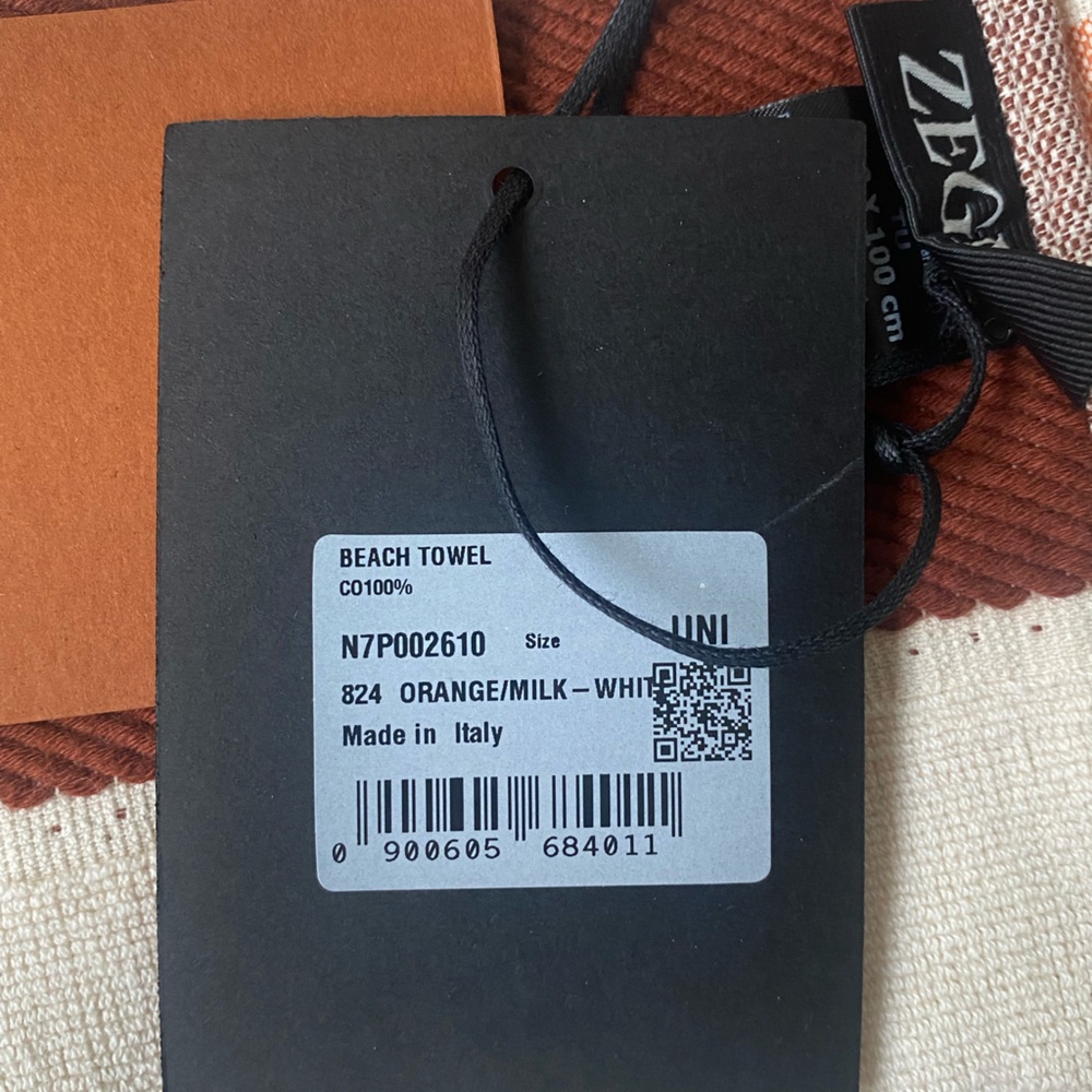 ZEGNA Orange & White Striped Beach Towel - Picture 2 of 6